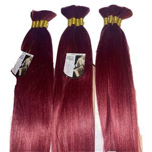 Micro Braiding Hair Straight Human Braiding Hair (3 packs) color Burgundy/ Wine